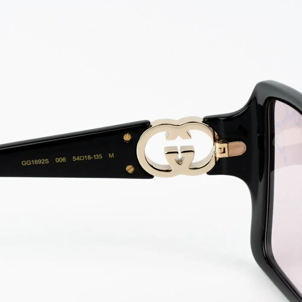 NEW Gucci GG1692S 006 Black Pink Mirror Logo Women Square Sunglasses GG 1692S